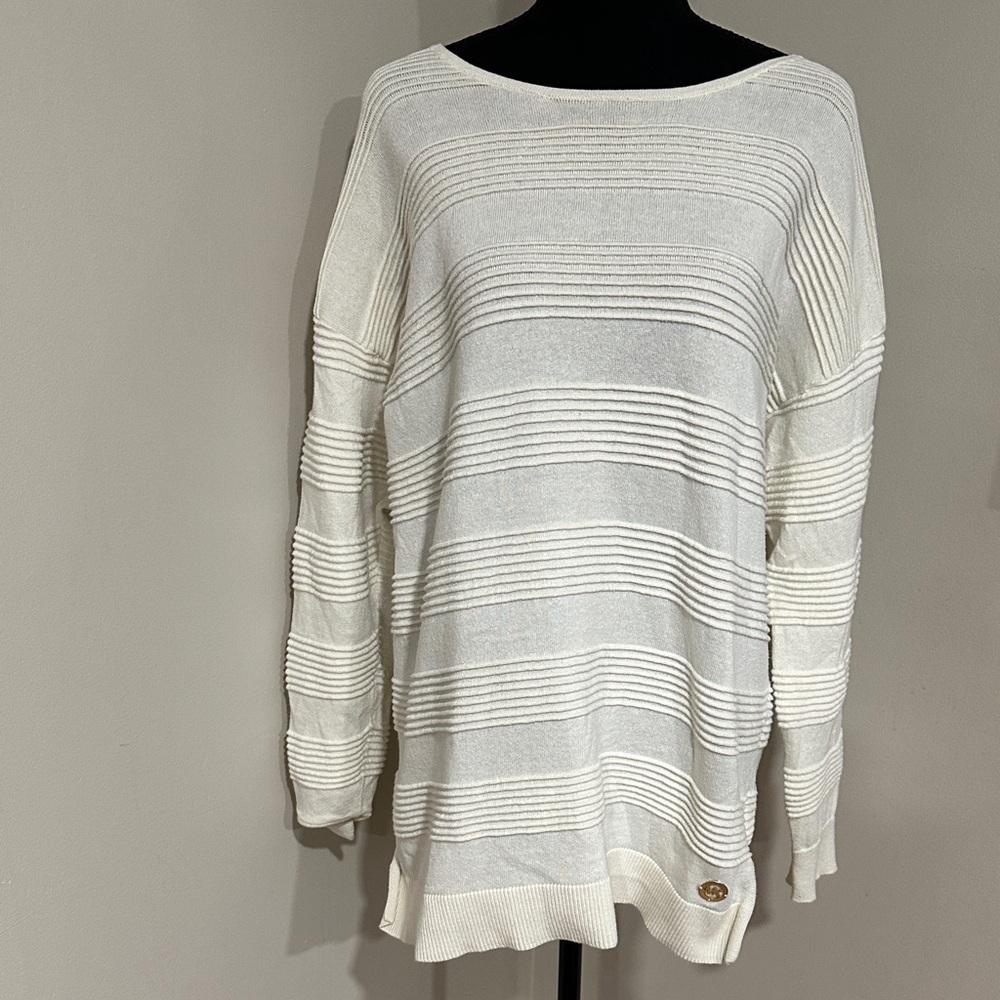 *MICHAEL KORS* White Textured Stripe Sweater Size Large